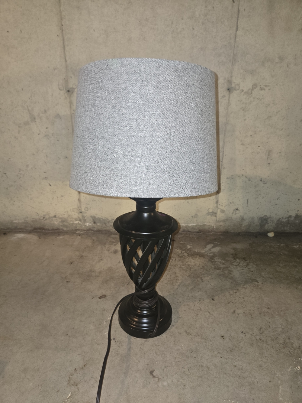 Classic Black Table Lamp with Light Gray Fabric Shade